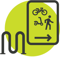 multi-use path and bike rack